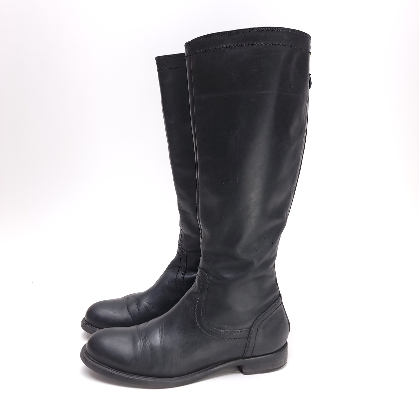 Fabbrica Morichetti Black Leather Tall Riding Boots Rear Zip Size 38